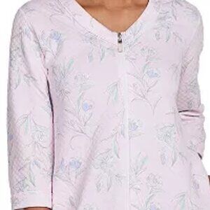 Lovely Floral Petite Small Miss Elaine Essentials Quilt-In-Knit Long Robe